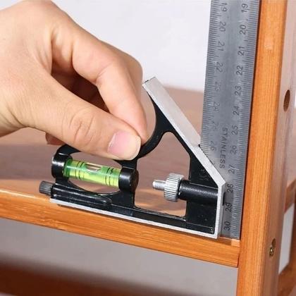 Imagem de Esquadro Combinado Inox Com Nível Régua 30cm De 12 Polegadas Ferramenta Multifuncional