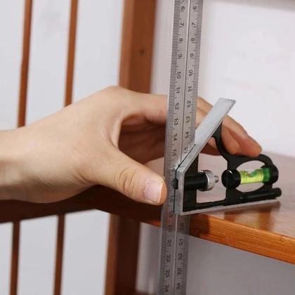 Imagem de Esquadro Combinado Inox Com Nível Régua 30cm De 12 Polegadas Ferramenta Multifuncional