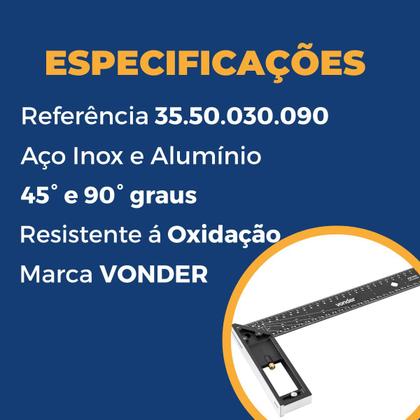 Imagem de Esquadro Multiuso Alumínio 30cm Marca Vonder Aço Inox Preto