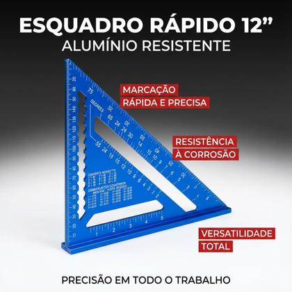 Imagem de Esquadro Profissional Triangular Régua E Transferidor 12 Polegadas Em Alumínio
