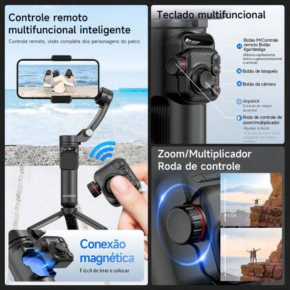 Imagem de Estabilizador Celular Gimbal Tripé 3 Eixos Reconhecimento Facial IA Oberon OR-1682