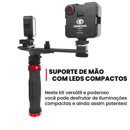 Imagem de Estabilizador De Mão Manopla Greika + Iluminação Luz Led Duplo