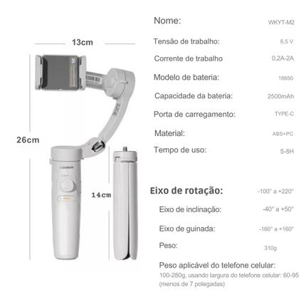 Imagem de Estabilizador de Vídeos 3 Eixos Gimbal Rastreamento Facial Bateria Durável Corporal e Controle por Gestos