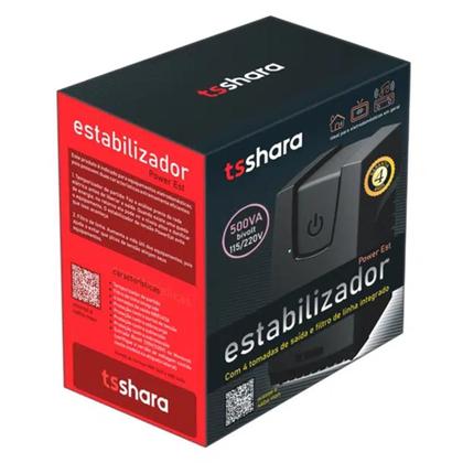 Imagem de Estabilizador TS Shara Powerest 500VA, 4 Tomadas, Saida 115V, Entrada Bivolt, Preto - 9116