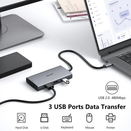 Imagem de Estação de acoplamento USB-C ABIWAZY com monitor duplo para notebook Dell HP