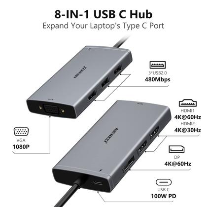 Imagem de Estação de acoplamento USB-C ABIWAZY com monitor duplo para notebook Dell HP