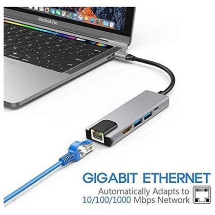 Imagem de Estação de ancoragem p/computador 5 em 1 RJ45 Giga HDMI 4k