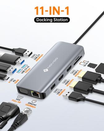 Imagem de Estação de ancoragem USB C NOVOO 11 em 1 Dual HDMI VGA 100W PD