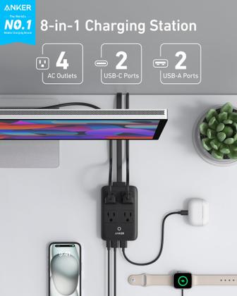 Imagem de Estação de carregamento Anker 20W 8 em 1 USB-C Power Strip Cabo de 5 pés