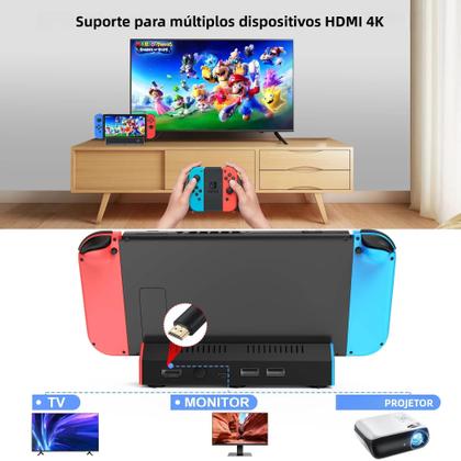 Imagem de Estação De Carregamento Portátil Nintendo Switch OLED Com HDMI 4K E Porta USB 2.0 Tipo C