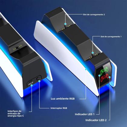 Imagem de Estação de Carregamento Rápido RGB para PS5 - DualSense com Indicador LED