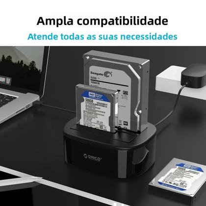 Imagem de Estação De Docagem Para HDD E SSD De Duas Baías ORICO 2.5/3.5 Polegadas SATA USB 3.0 Com Adaptador