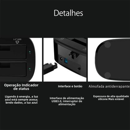 Imagem de Estação De Docagem Para HDD E SSD De Duas Baías ORICO 2.5/3.5 Polegadas SATA USB 3.0 Com Adaptador