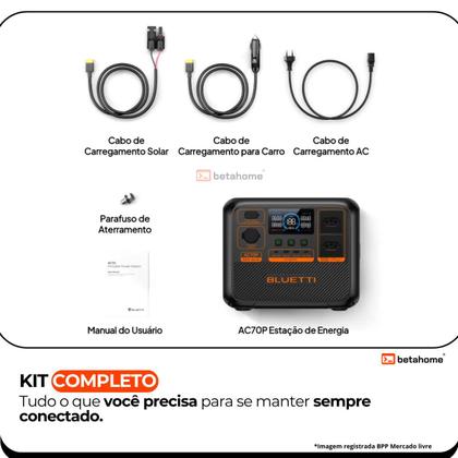 Imagem de Estação De Energia Gerador Solar Bluetti Ac70p 1000w 864wh
