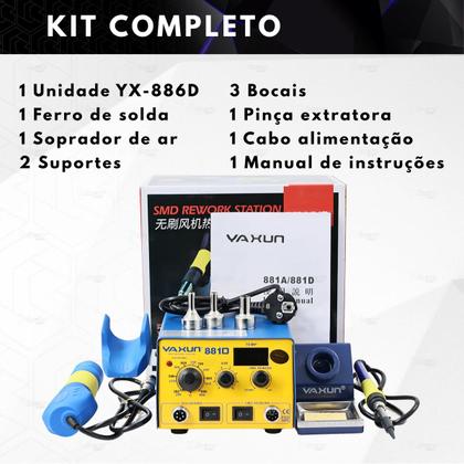 Imagem de Estação de Solda Retrabalho Ar Quente Yaxun 881D Yx881d 2 Em 1 Digital Amarelo Smd Soprador
