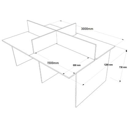 Imagem de Estação de trabalho 4 Lugares com gavetas 3,00x1,20 e 3 Armários