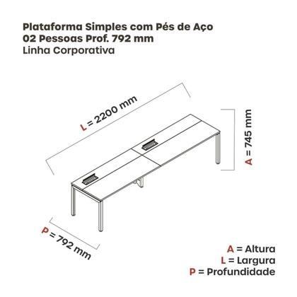 Imagem de Estação de Trabalho Mesa Plataforma Escritório para 2 Pessoas com Caixa de Tomada Psc Cinza