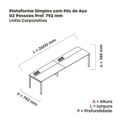 Imagem de Estação de Trabalho Mesa Plataforma Escritório para 2 Pessoas com Caixa de Tomada PSC