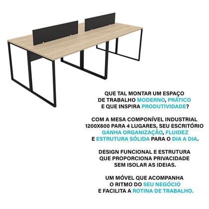 Imagem de Estação de Trabalho Mesa Plataforma Industrial 4 Lugares Office Bege/Carvalho/Preto