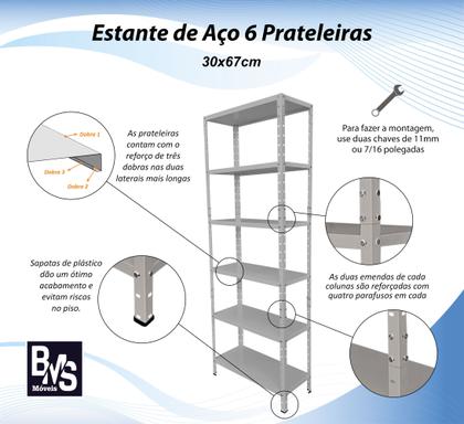 Imagem de Estante 6 Prateleiras Reguláveis Aço 67cm Multiuso Preta