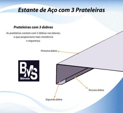 Imagem de Estante Aço 3 Prateleiras Reguláveis 25cm Multiuso Preta