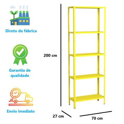 Imagem de Estante Aço 5 Prateleiras Livros Cozinha Quarto EAF014 Amarelo