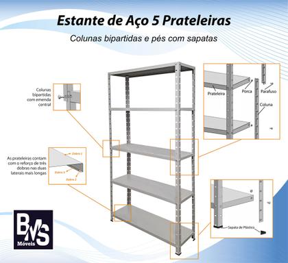 Imagem de Estante Aço 5 Prateleiras Reguláveis 25cm Multiuso Várias Cores