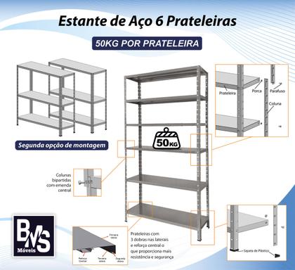 Imagem de Estante Aço 6 Prateleiras 30cm Reforçada Multiuso Preta 50kg