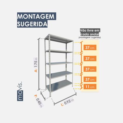 Imagem de Estante Aço p 125kg PRETA 5 Bandejas Bipartida 1,75m x 40cm x 92cm