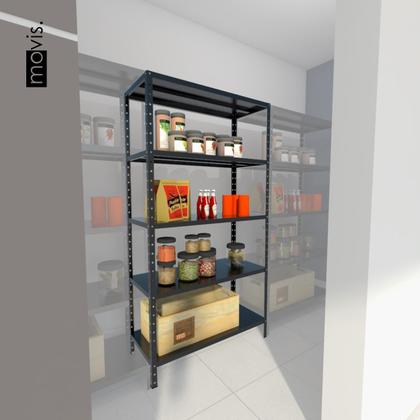 Imagem de Estante Aço p 125kg PRETA 5 Bandejas Bipartida 1,75m x 40cm x 92cm