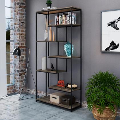 Imagem de Estante Alta Florença Carvalho Dark e Preta