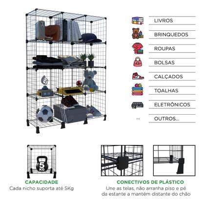 Imagem de Estante Balcão Expositor Aramado 12 Nichos Horizontal Preto para Livros Roupas