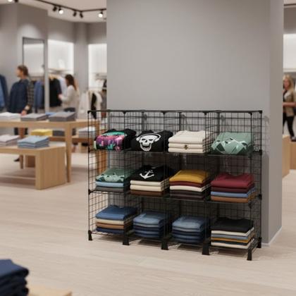 Imagem de Estante Balcão Expositor Aramado 12 Nichos Horizontal Preto para Livros Roupas