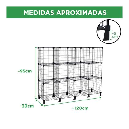 Imagem de Estante Balcão Expositor Aramado 12 Nichos Horizontal Preto para Livros Roupas