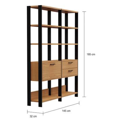 Estante Bretanha 1 PT 2 GV Freijó e Preta 145 cm - Mobly Imagem de Estante Bretanha 1 PT 2 GV Freijó e Preta 145 cm