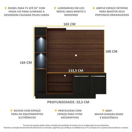 Imagem de Estante c/ 2 Leds Painel TV 55" e 2 portas Dallas Multimóveis Madeirado/Preto