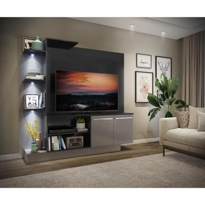 Imagem de Estante c/ 3 Leds Painel TV 55" e 2 portas Dallas Multimóveis Preto/Lacca Fumê