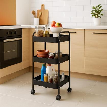 Imagem de Estante Carrinho Multiuso Organizador 3 Prateleiras com Rodinhas 75 cm Metal Pratico