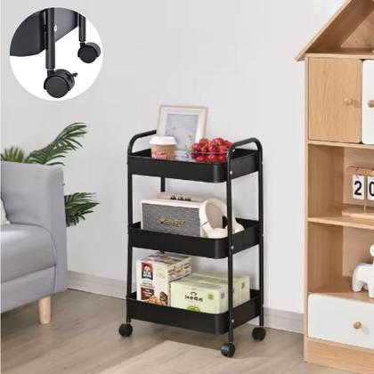 Imagem de Estante Carrinho Multiuso Organizador 3 Prateleiras com Rodinhas 75 cm Metal Pratico