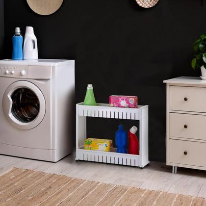 Imagem de Estante Carrinho Organizador Multiuso 2 Andares Prateleiras Branco Com Rodinhas Banheiro Cozinha Lavanderia