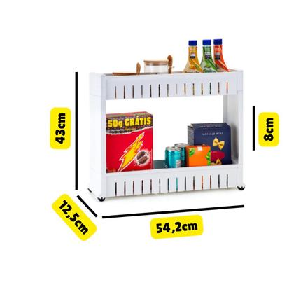 Imagem de Estante Carrinho Organizador Multiuso 2 Andares Prateleiras Branco Com Rodinhas Banheiro Cozinha Lavanderia