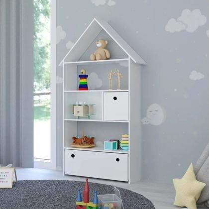 Imagem de Estante Casinha Infantil Organizadora Com Nichos 2 Gavetas Candy L03 Branco - Mpozenato