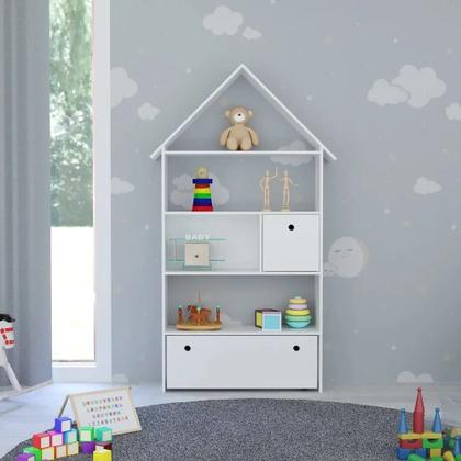 Imagem de Estante Casinha Infantil Organizadora Com Nichos 2 Gavetas Candy L03 Branco - Mpozenato