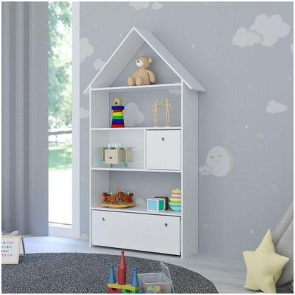 Imagem de Estante Casinha Infantil Organizadora Com Nichos 2 Gavetas Daisy Branco - Lumil Móveis