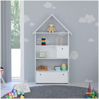 Imagem de Estante Casinha Infantil Organizadora Com Nichos 2 Gavetas Daisy Branco - Lumil Móveis