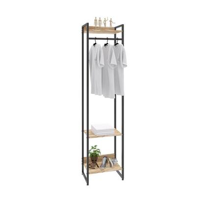 Imagem de Estante Closet Arara Industrial 3 Prateleiras 187x45cm Dynamica Marrom/Carvalho/Preto