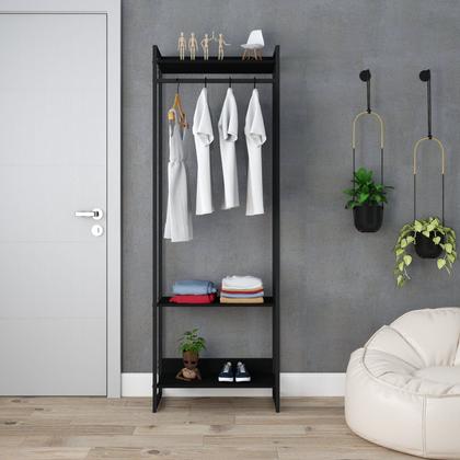 Imagem de Estante Closet Arara Industrial 3 Prateleiras 187x60cm Dynamica Yescasa Preto Ônix / Preto