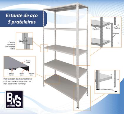 Imagem de Estante de aço 5 prateleiras reguláveis 40cm multiuso cinza