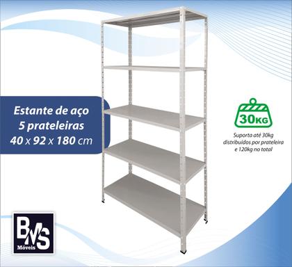 Imagem de Estante de aço 5 prateleiras reguláveis 40cm multiuso cinza
