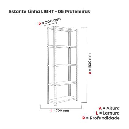 Imagem de Estante de Aço com 5 Prateleiras Linha Light 1,80 M Vermelho